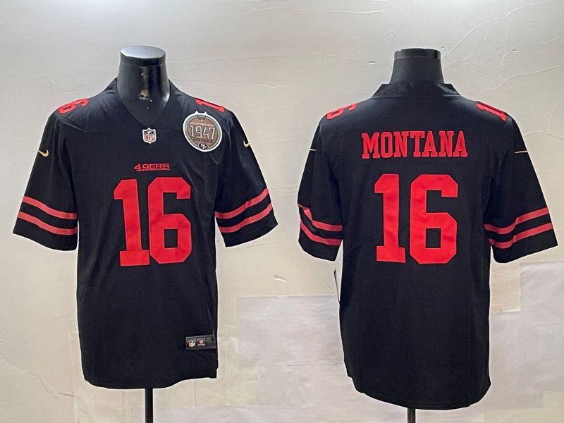 Men San Francisco 49ers 16 Montana Black Second generation 2024 Nike Limited NFL Jersey style 01087